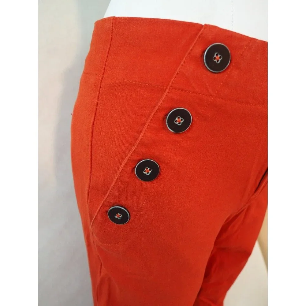 Anthropologie Dark Orange Essential Chino Sailor Button Cropped Pants, Size 4P